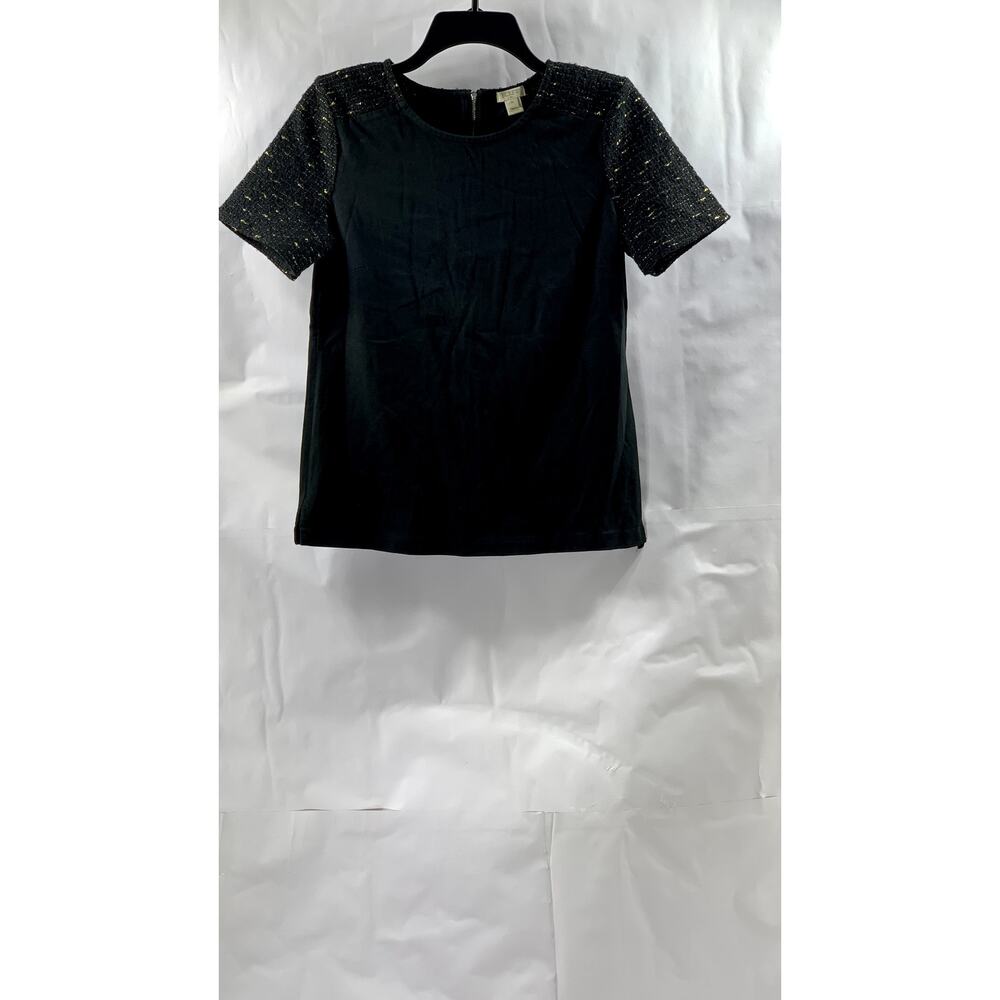 J. CREW Women's Black Crewneck Tweed Short Sleeve Top SZ XS
